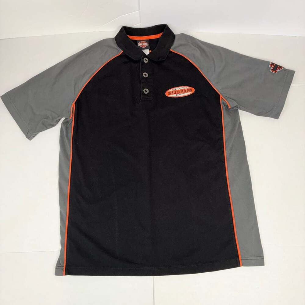 Harley-Davidson Racing Black And Gray Men Polo Shirt Size L Concord NC